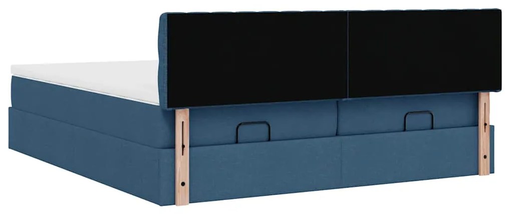 Estrutura de cama otomana com colchões 200x200cm tecido azul