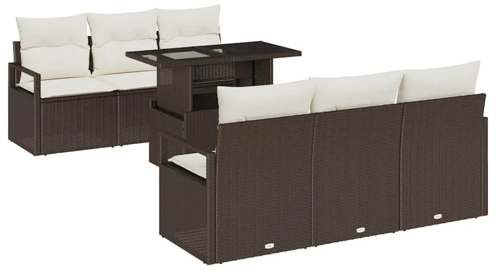Conjunto de Sofá de Jardim vidaXL de 7 Peças com Almofadas Castanho Vi