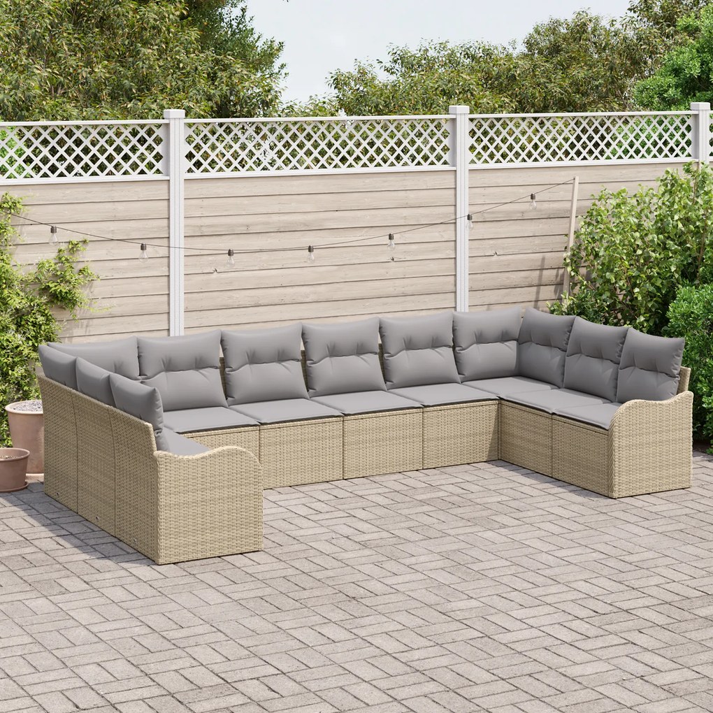 Conjunto de Sofás de Jardim vidaXL 10 Peças com Almofadas Bege Poliést