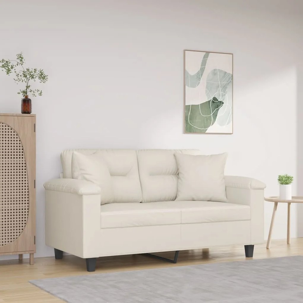 vidaXL Sofá 2 lugares c/ almofadas/almofadões 120cm couro artif. creme