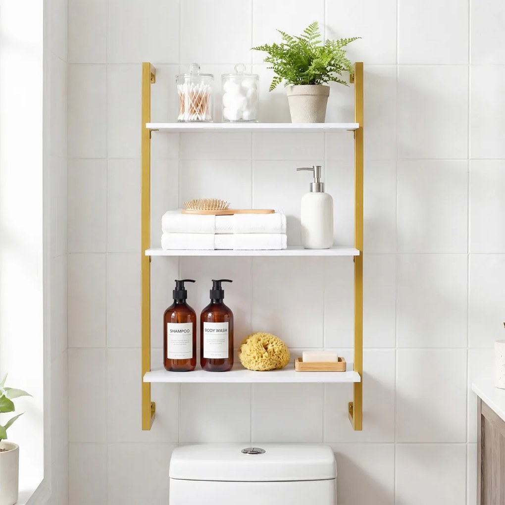 Prateleira suspensa 53 x 23 x 90 cm de 3 níveis para parede, pronta a montar, para cozinha, balcão de café, arrumação suspensa para sala, escritório e