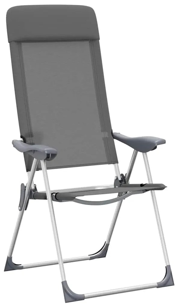 Cadeiras de campismo dobráveis 4 pcs alumínio cinzento