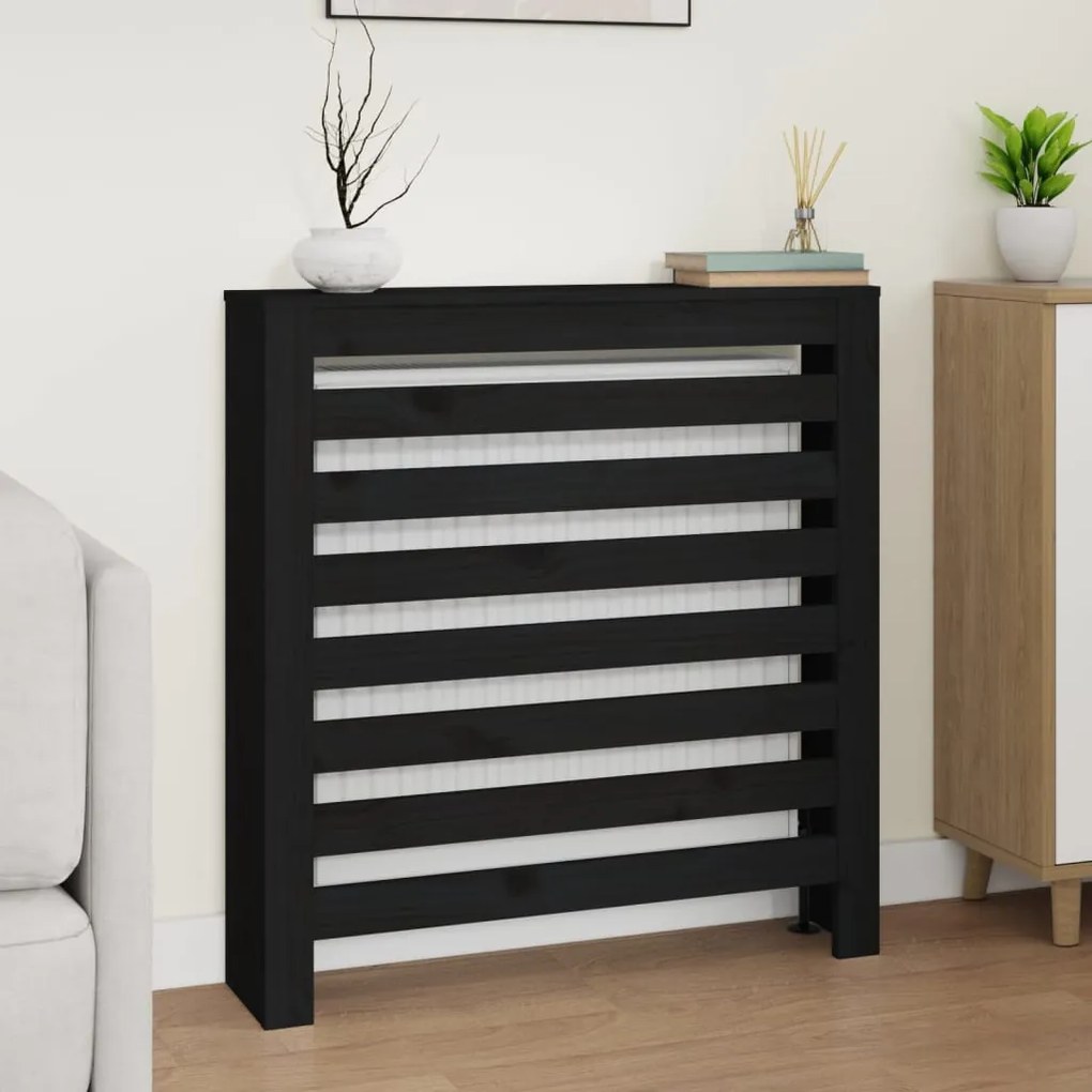 822595 vidaXL Cobertura de radiador 79,5x19x84 cm pinho maciço preto