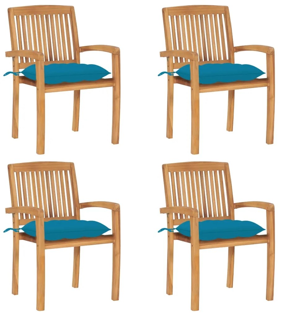 Cadeiras de jardim empiháveis c/ almofadões 4 pcs teca maciça