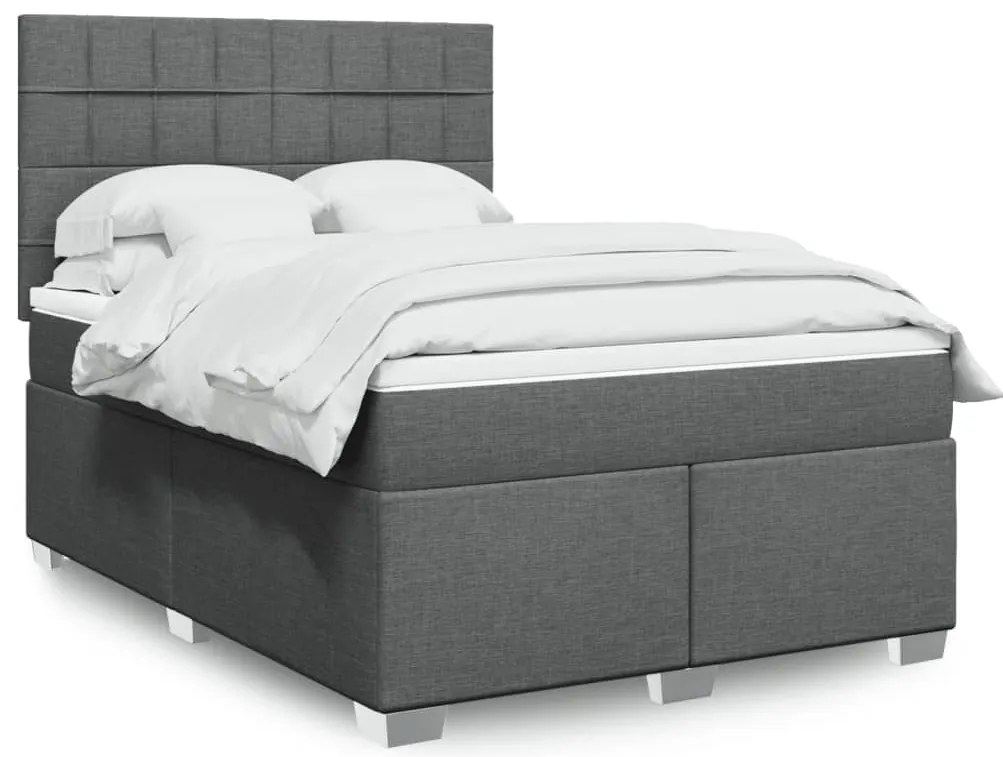 vidaXL Cama com molas/colchão 140x190 cm tecido cinzento-escuro