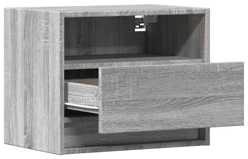 Mesa de cabeceira de parede com luzes LED cinzento sonoma
