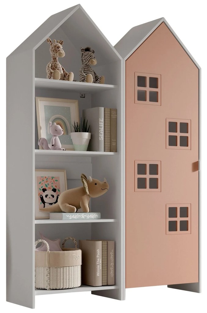 Conjunto 1 armario Guarda Roupa infantil + estante infantil coleção CASAMI Branco e Rosa