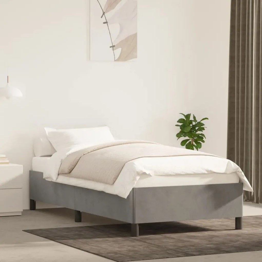 347294 vidaXL Estrutura de cama 90x190 cm veludo cinzento-claro