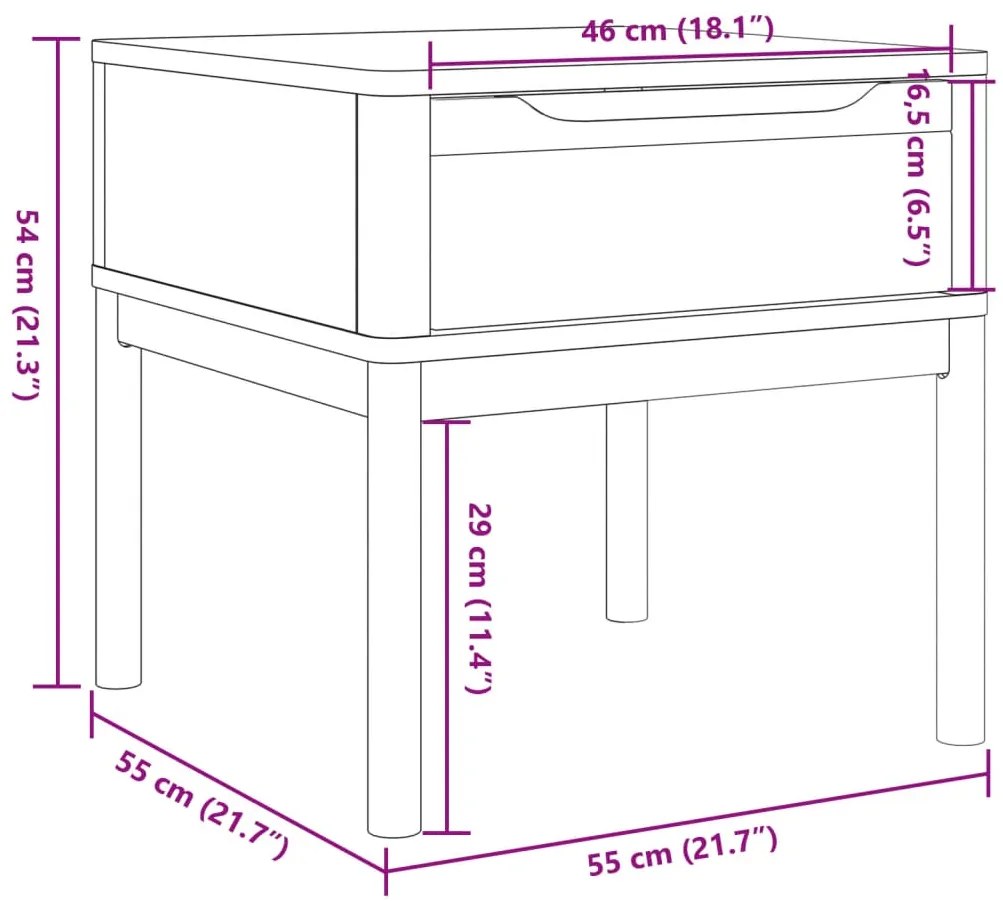 Mesa para candeeiro FLORO 55x55x54 cm pinho maciço castanho mel