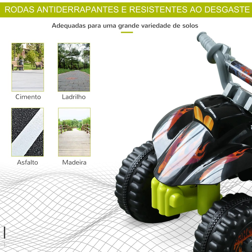 HOMCOM Quadriciclo Bateria 6V Mota Elétrica para Crianças acima de 18 Meses Velocidade 2,5km/h Carga Máx 20kg Sons Luzes e Carregador Incluido 66x43x43 Preto e Amarelo