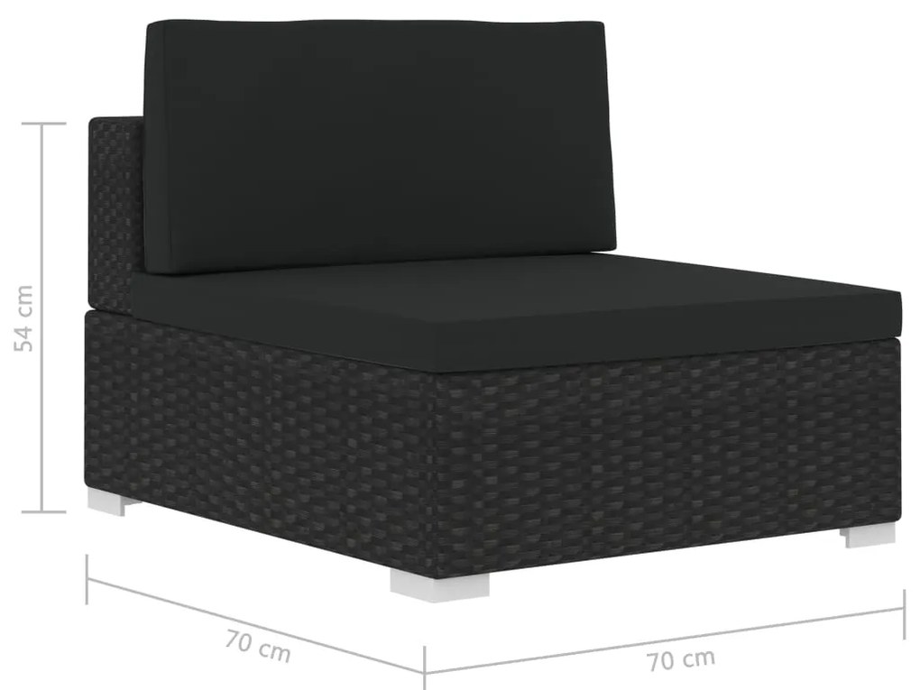 3 pcs conjunto sofás de jardim c/ almofadões vime PE preto