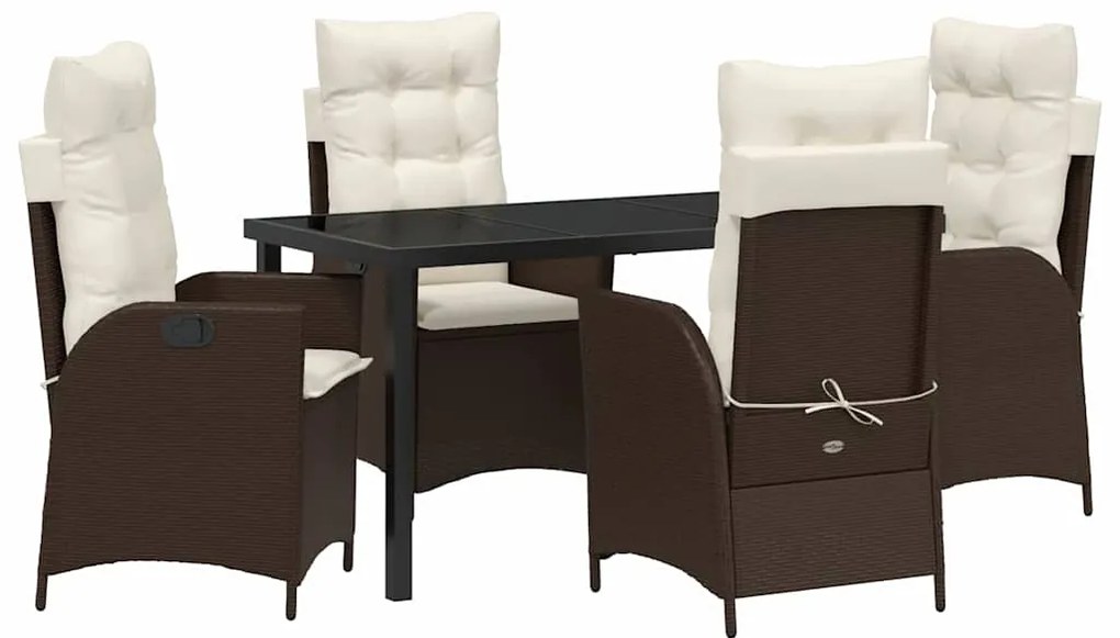 Conjunto de jantar para jardim com 5 peças e almofadas marrons em ratt
