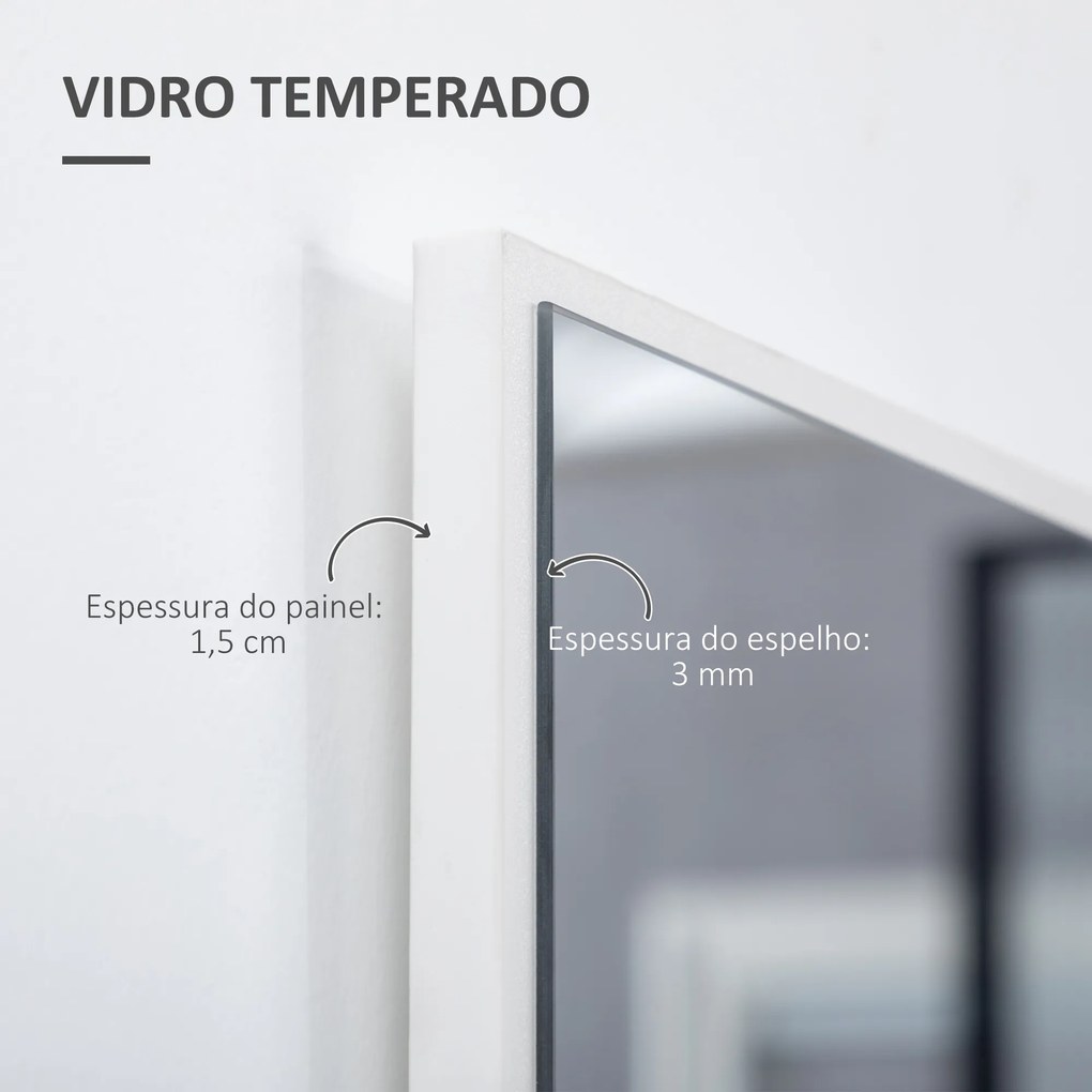 Espelho de Casa de Banho Retangular 104x60cm Espelho de Parede Decorativo e Moderno com Estrutura de Madeira para Dormitório Corredor Entrada Branco