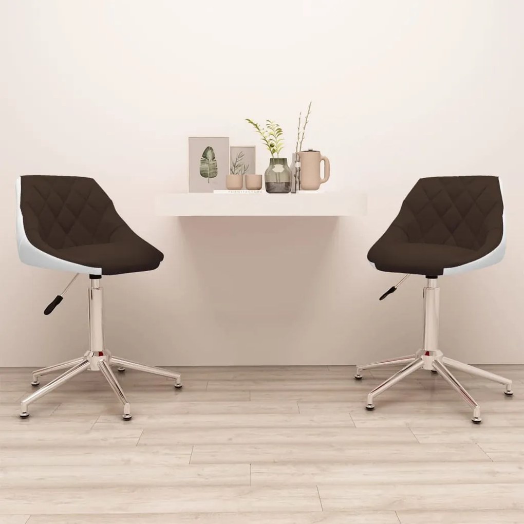 vidaXL Cadeiras de jantar giratórias 2 pcs couro art. castanho/branco