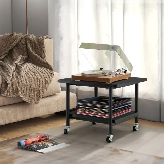 Mesa Impressora para escritório com 4 Rodas e Mecanismo Travamento com Prateleira 49 x 40 x 38 cm Preto