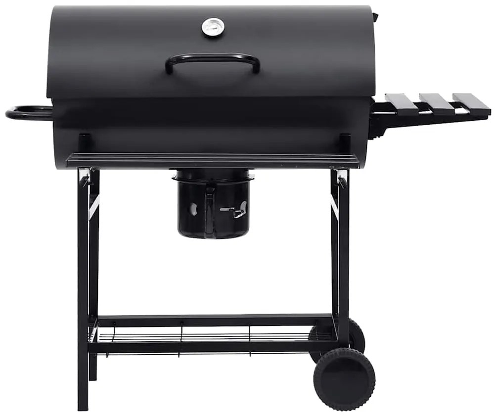 Grelhador barril c/ rodas e prateleiras 115x85x95cm aço preto