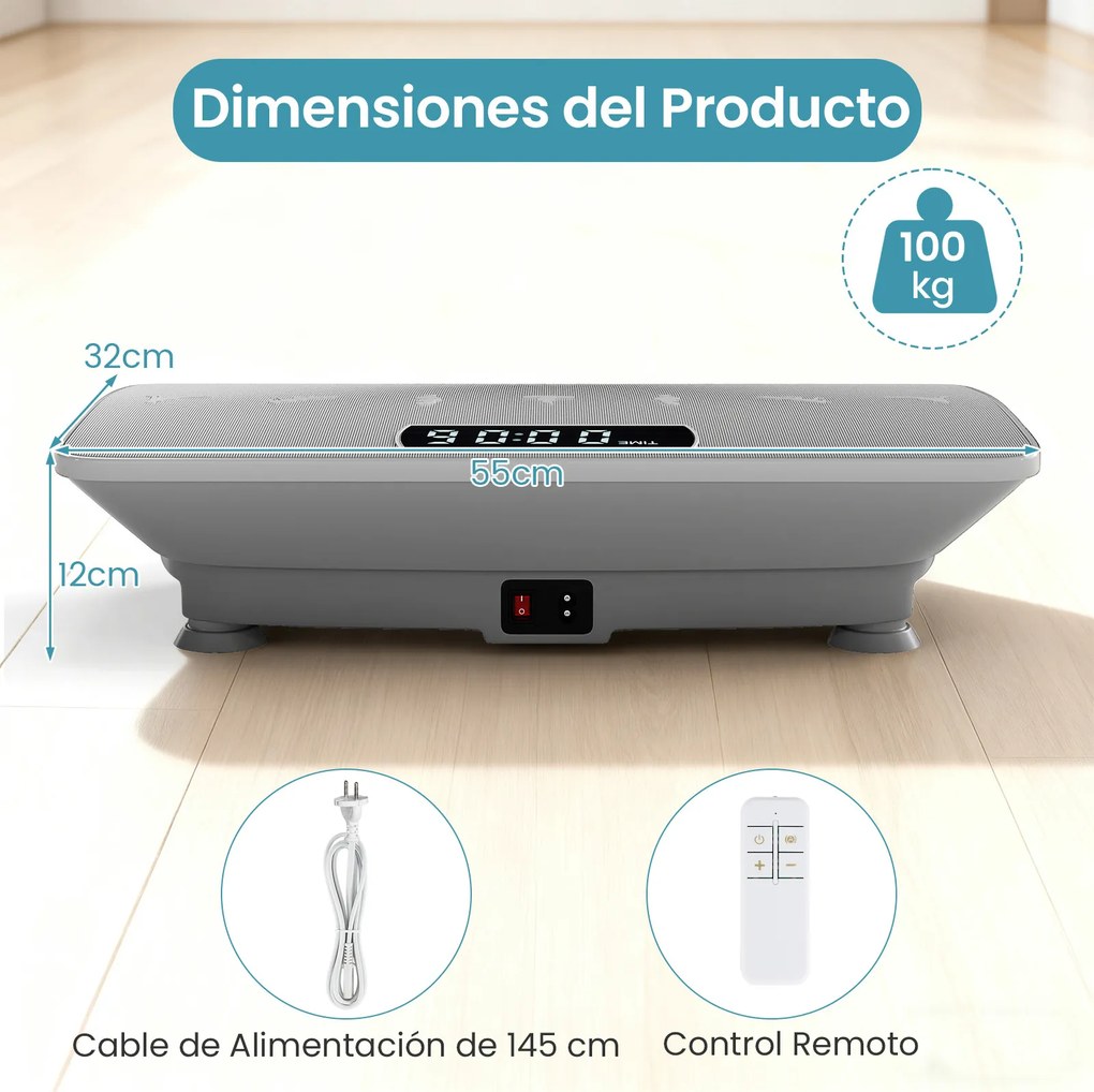 Plataforma vibratória com sensor de gravidade, 10 intensidades ajustáveis, comando à distância Bluetooth, máquina de treino para uso doméstico, cinzen
