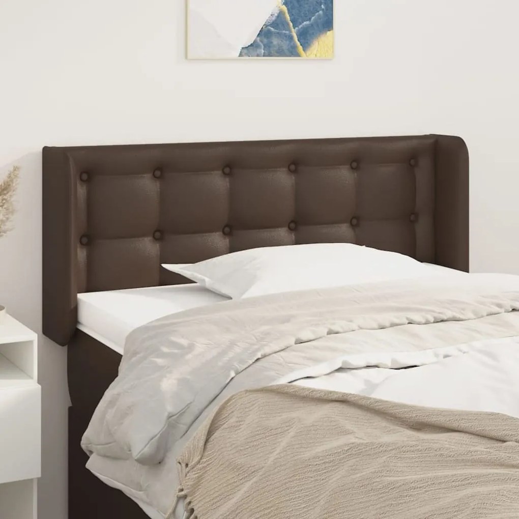 vidaXL Cabeceira cama c/ abas couro artificial 83x16x78/88 cm castanho