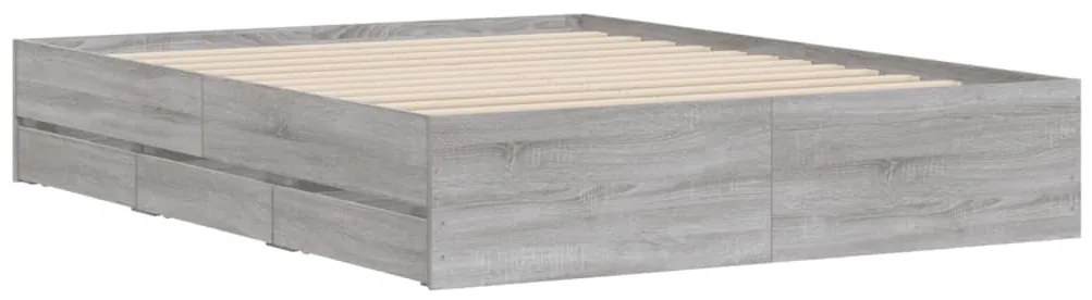 Estrutura de cama c/ gavetas derivados madeira cinza sonoma
