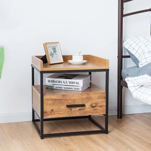 Mesa auxiliar para sofá, mesa de cabeçeira 49 x 45 x 40 cm Preto e Castanho