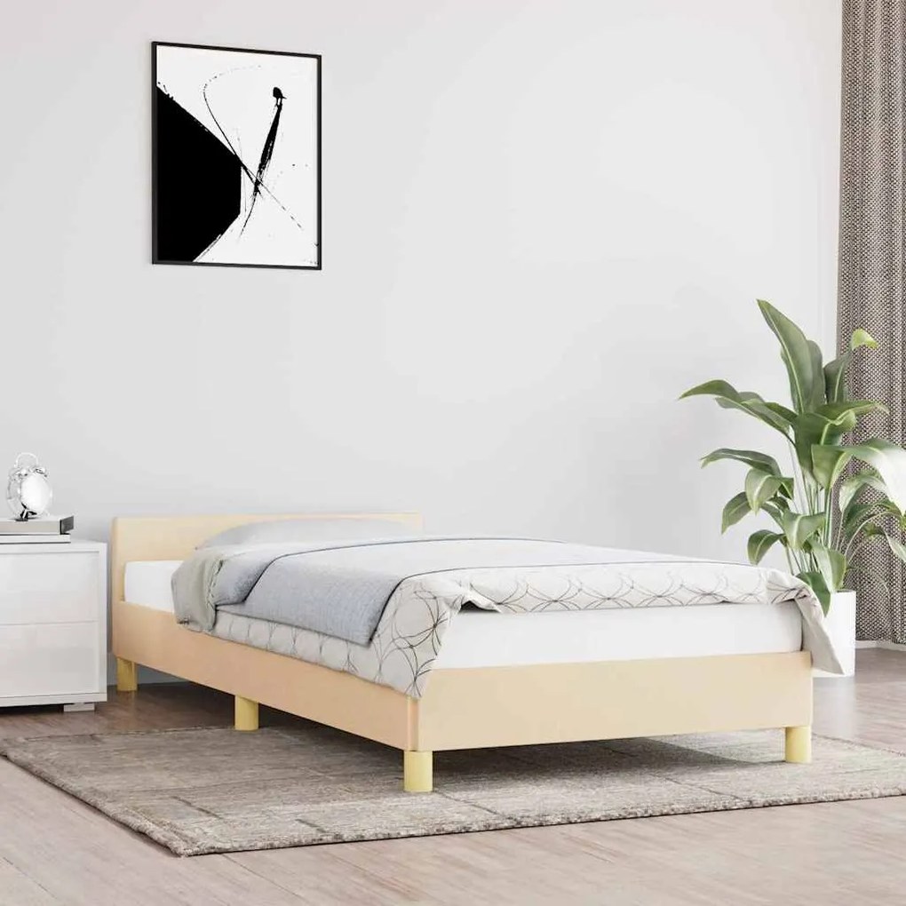 Estrutura cama c/ cabeceira sem colchão tecido 90x190 cm creme