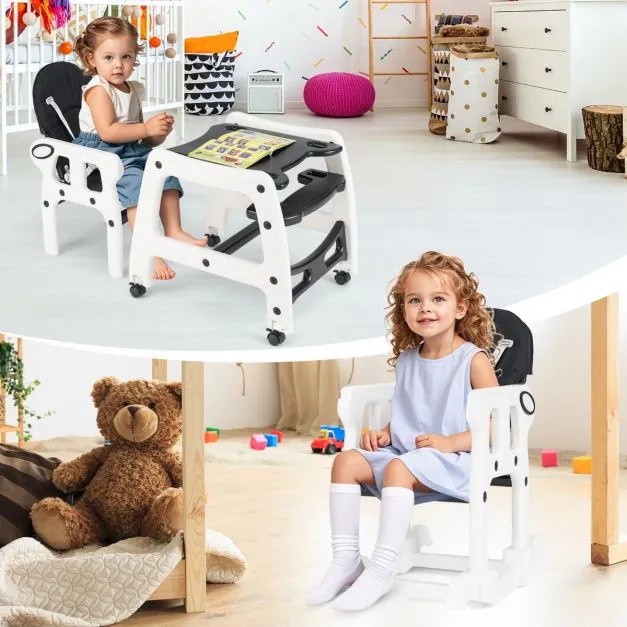 Cadeira alta 3 em 1 refeição bebés conversível em mesa e cadeira para crianças de 6 a 36 meses com bandeja removível, almofada, encosto com 3 níveis e