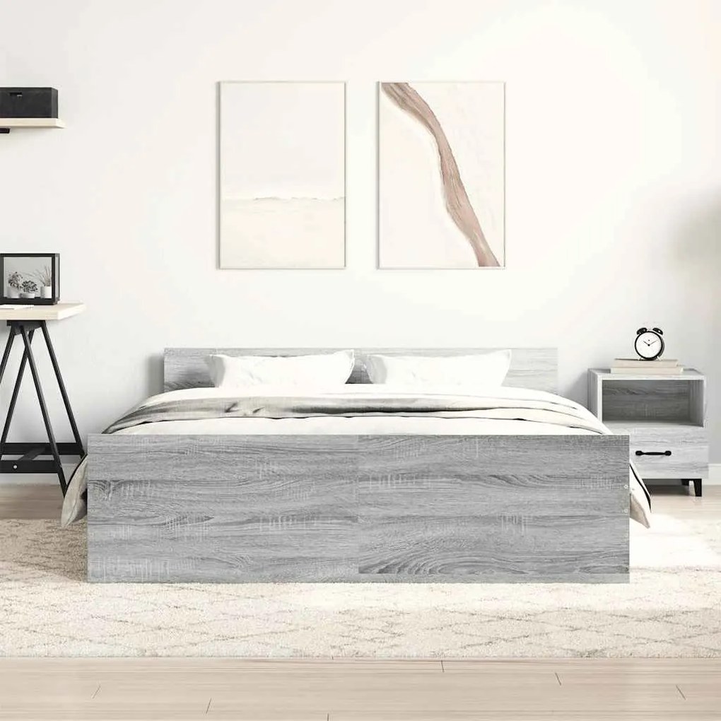 Estrutura de cama c/ painéis de cabeceira e pés cinzento sonoma