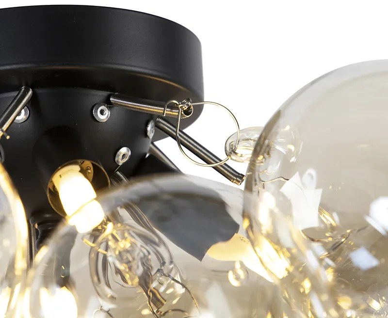 Candeeiro de teto design preto com vidro âmbar 4-luzes - Uvas Art Deco,Design