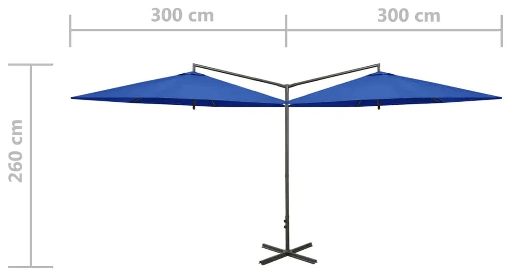 Guarda-sol de jardim duplo com poste de aço 600 cm azul-ciano