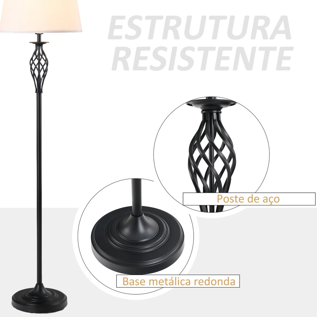Conjunto de 2 Candeeiros de Mesa e Candeeiro de Pé com Ecrã de Tecido E27 Máx. 40W IP20 e Interruptor de Pé Candeeiros para Sala de Estar Dormitório Ø