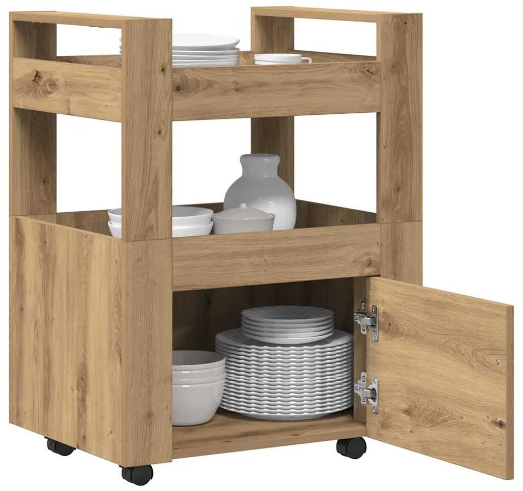 Carrinho de Cozinha vidaXL Carvalho Artisan 60x45x80 cm Madeira Compos