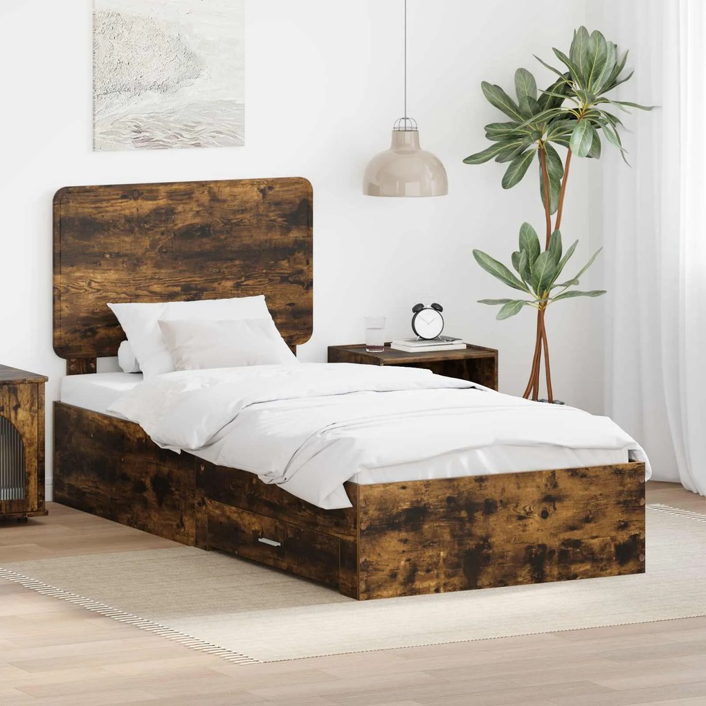 vidaXL Estrutura da Cama com cabeceira Carvalho Defumado 90 x 190 cm