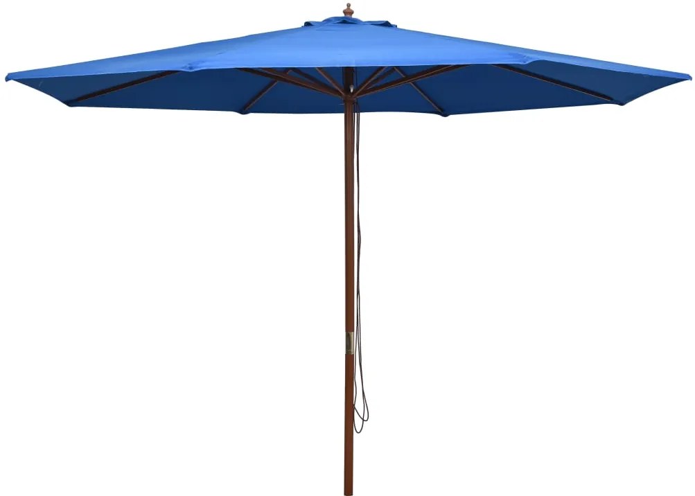 vidaXL Guarda-sol de exterior c/ poste de madeira 350 cm azul
