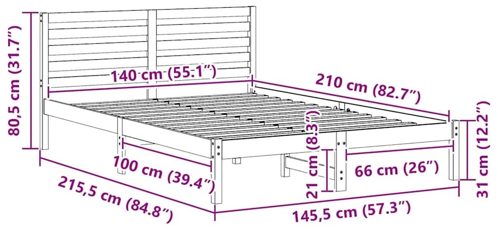 Estrutura da Cama com cabeceira Castanho 140 x 210 cm