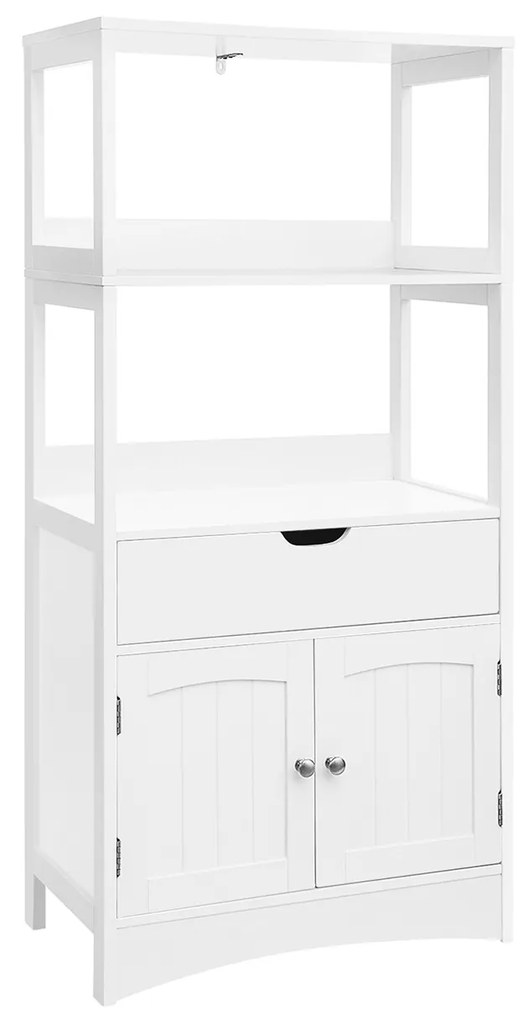 Armário grande com prateleiras abertas e portas duplas para casa de banho | VASAGLE | 60 x 32,5 x 122 cm | branco | BBC64WT.