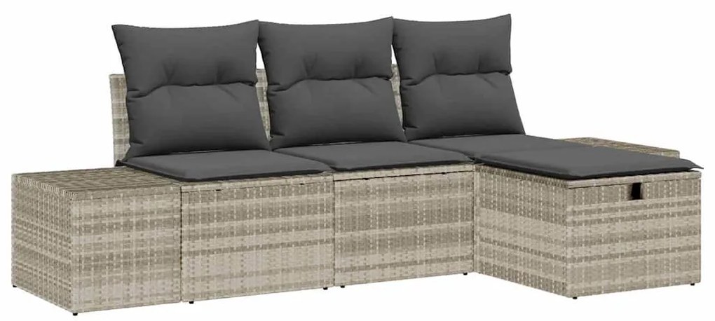 Conjunto de Sofá de 4 Peças com Almofadas Cinza Claro em Rattan Sintét