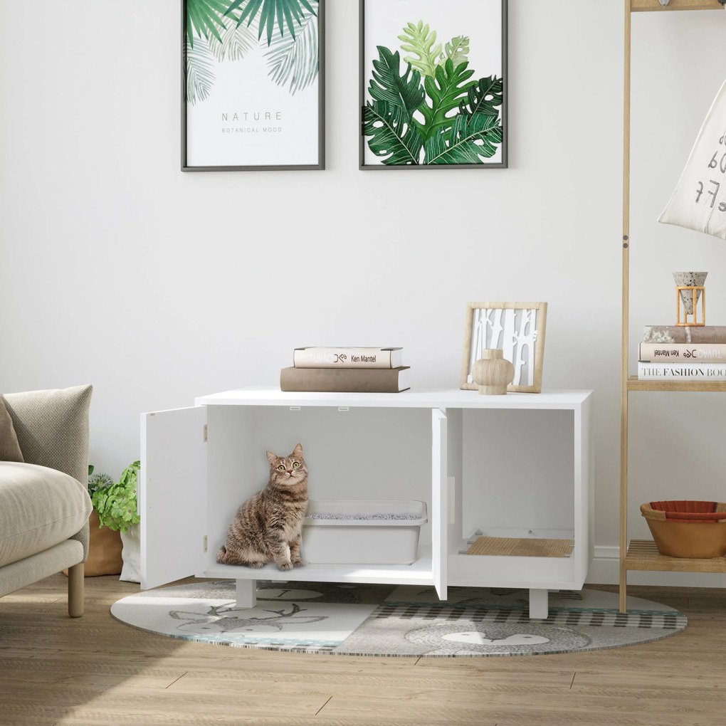 PawHut Móvel Caixa de Areia para Gatos com Porta com Arranhador Caixa