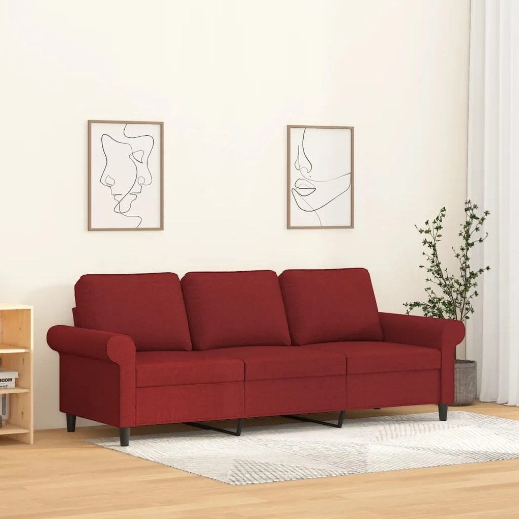 vidaXL Sofá de 3 lugares tecido 180 cm vermelho tinto