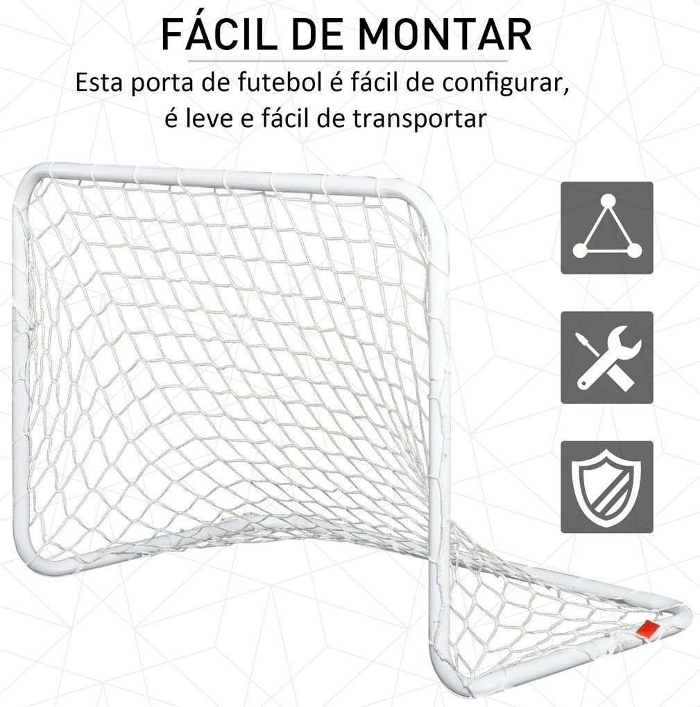 Conjunto de 2 mini gols de futebol com rede Tetrolon para a prática de futebol 78x46x 56cm Branco