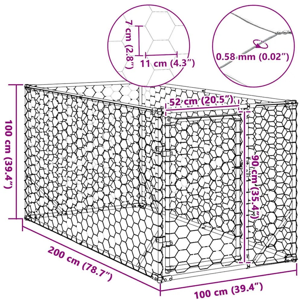 Canil exterior para cães com porta 2x1x1 m aço galvanizado
