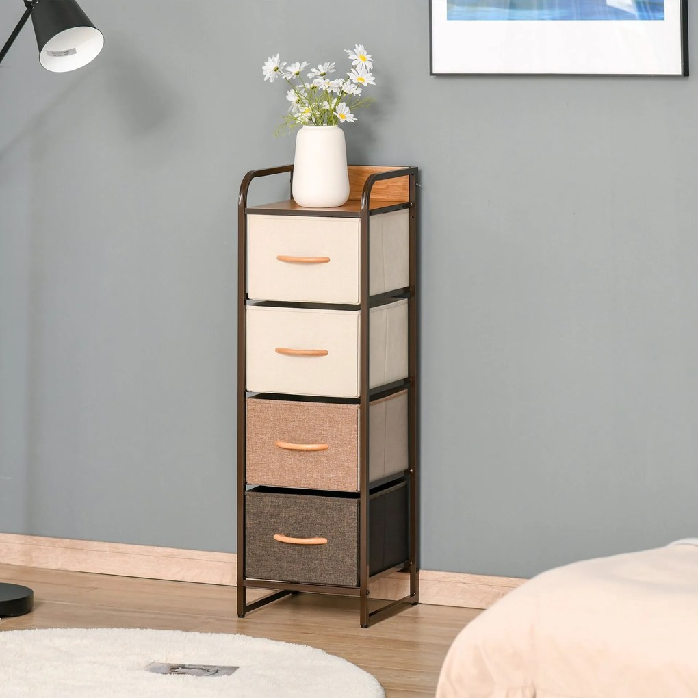 Móvel Tower de 31 cm com 4 Gavetas em Tecido - Design Rústico