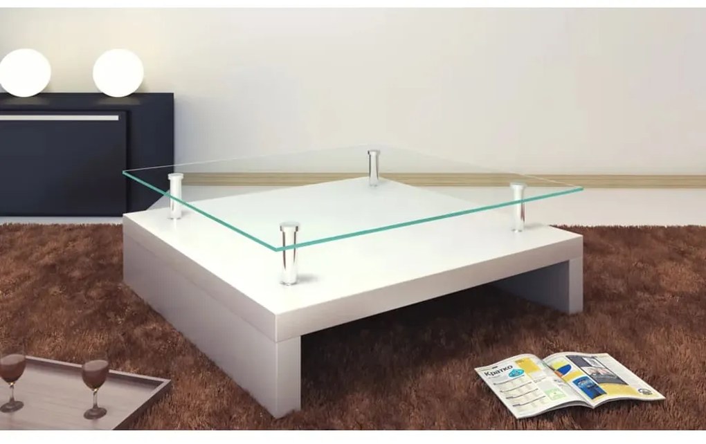 vidaXL Mesa de centro com tampo de vidro, branco