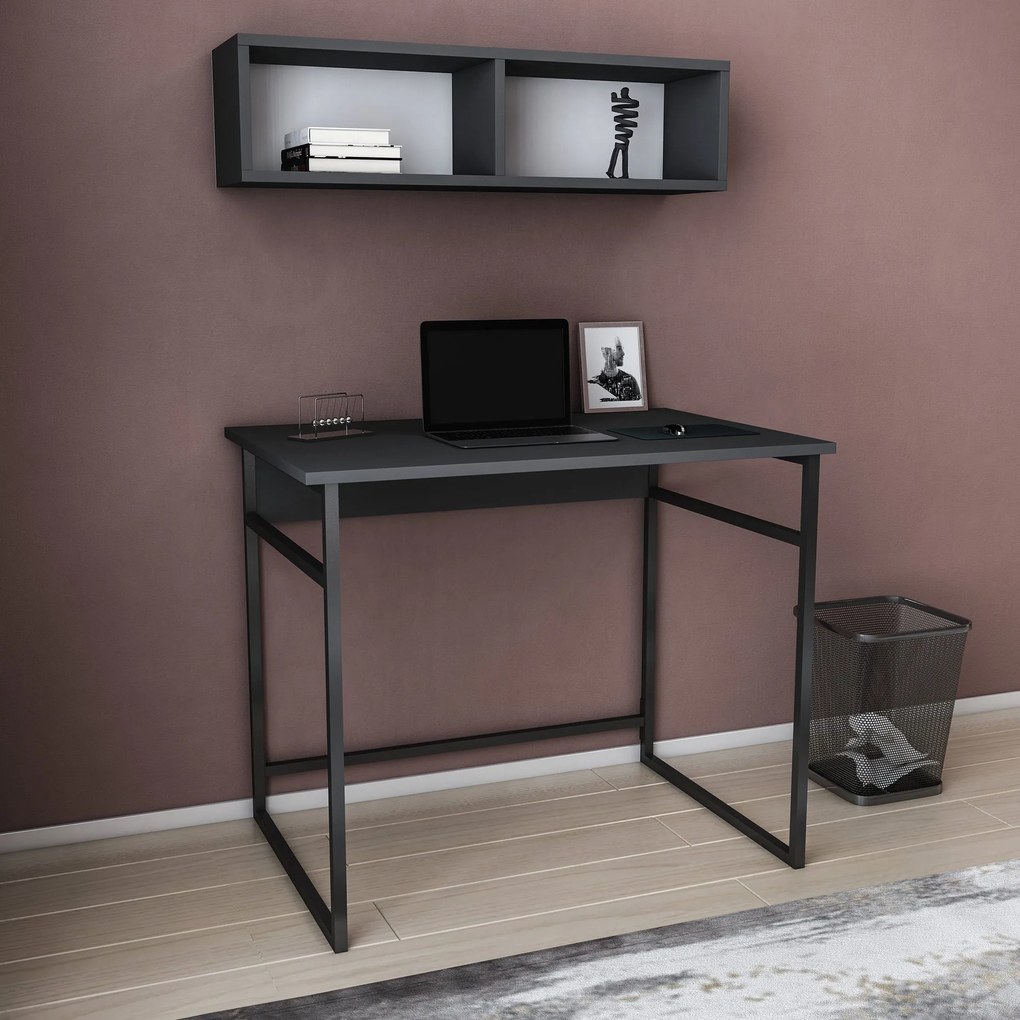 Secretária de Estudo Hussum - Preto Antracite - 90cm x 60cm x 75cm