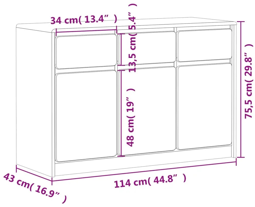 Aparador SAUDA 114x43x75,5 cm pinho maciço cor carvalho