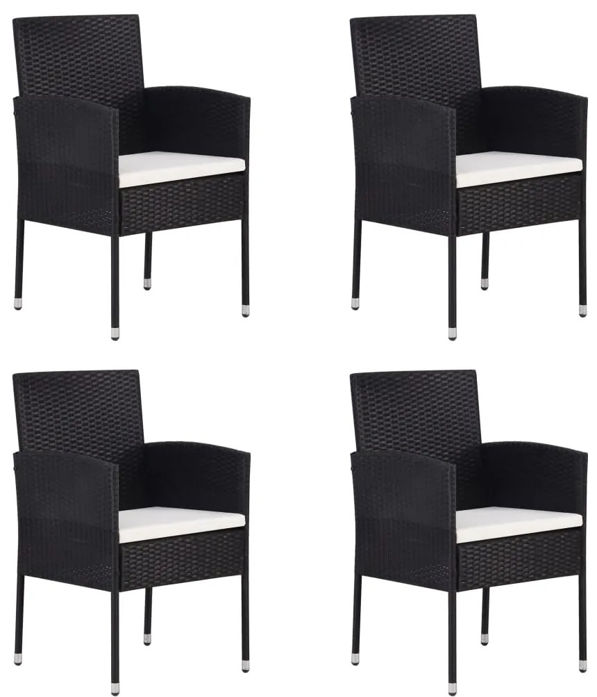 vidaXL Cadeiras de jardim c/ almofadões branco nata 4pcs vime PE preto