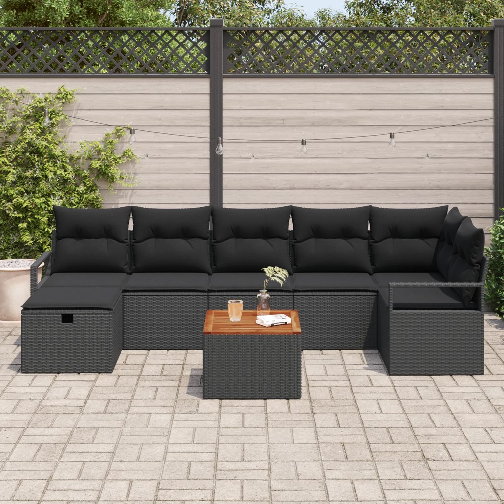 Conjunto de Sofás para Jardim com 8 Peças e Almofadas em Rattan Poliés