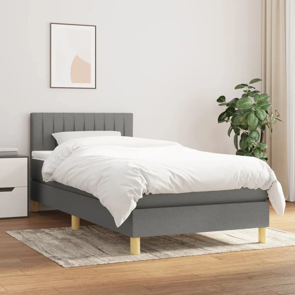 3140746 vidaXL Cama com molas/colchão 90x200 cm tecido cinzento-escuro