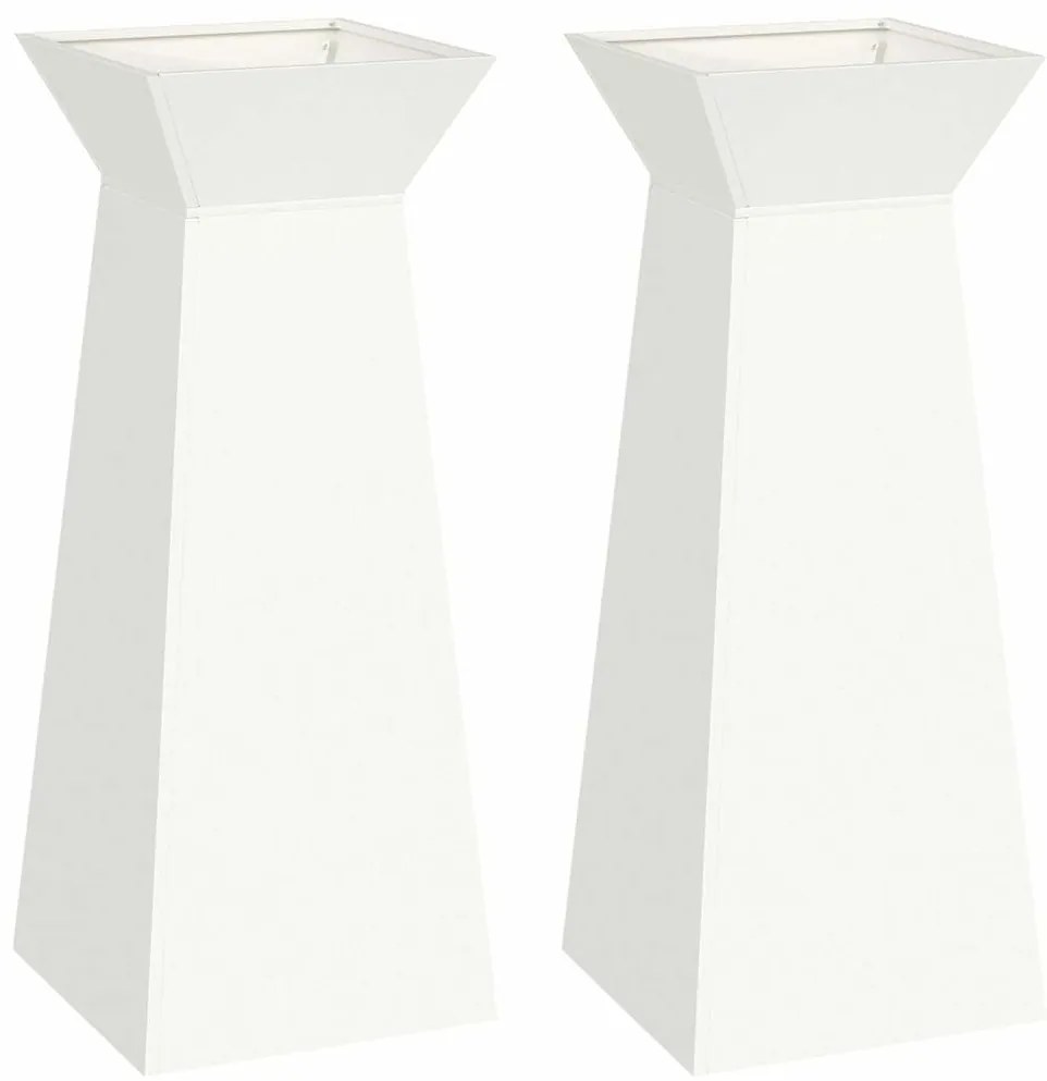 Jardineiras de Pilar 2 pcs com Tigela Branca 40x40x100 cm Aço