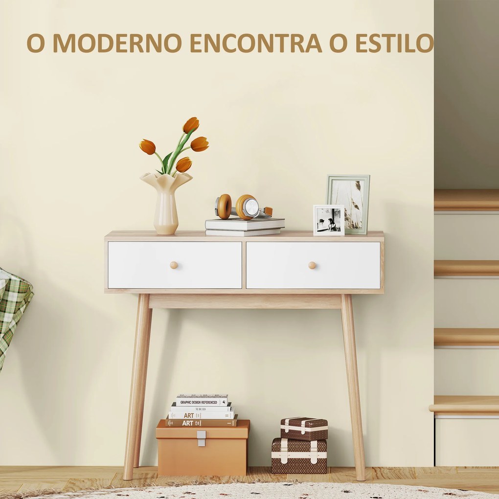 Mesa Consola Moderna Consola de Entrada Estreita com 2 Gavetas para Corredor Entrada Sala ou Dormitório 86x35x75 cm Carvalho