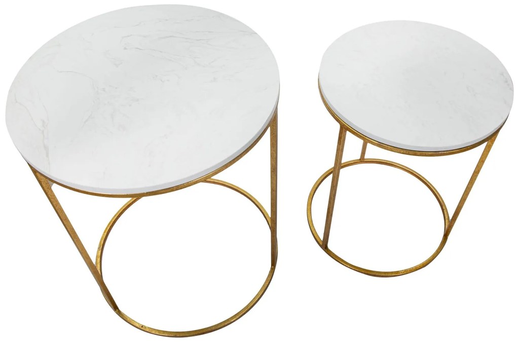 CONJUNTO DE 2 MESAS DE APOIO Ø 52X63-42X53 CM DOURADO E BRANCO